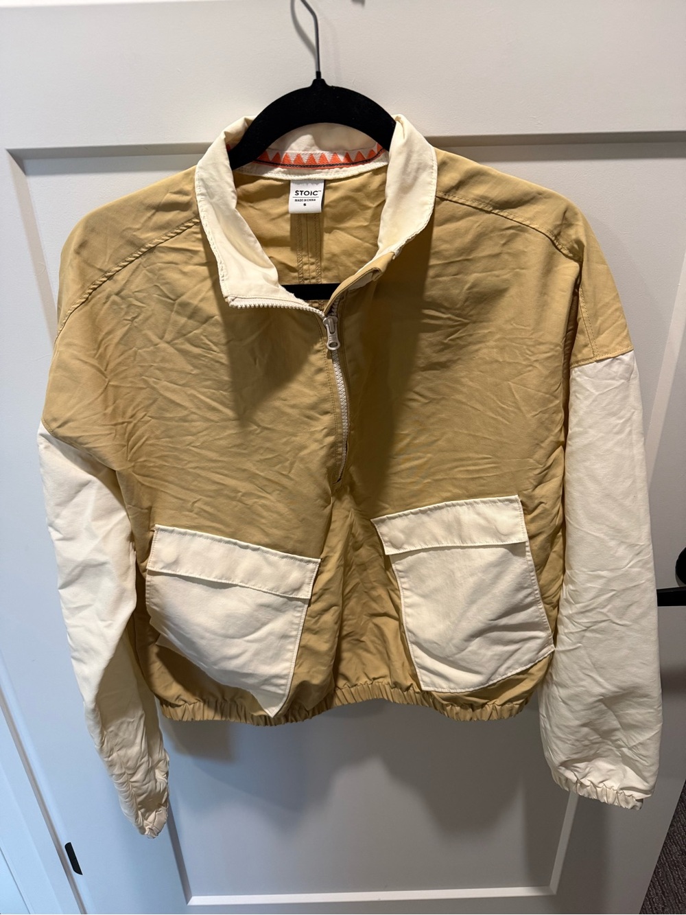 Stoic Women’s S Colorblock Windbreaker Jacket Beige Cream Full Zip Lightweight